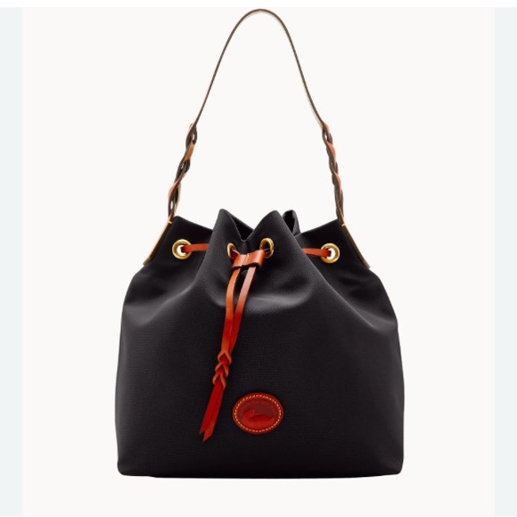 Dooney & Bourke Handbags - Classic Dooney & Bourke Nylon Drawstring Black and Red Interior Bucket Bag EUC